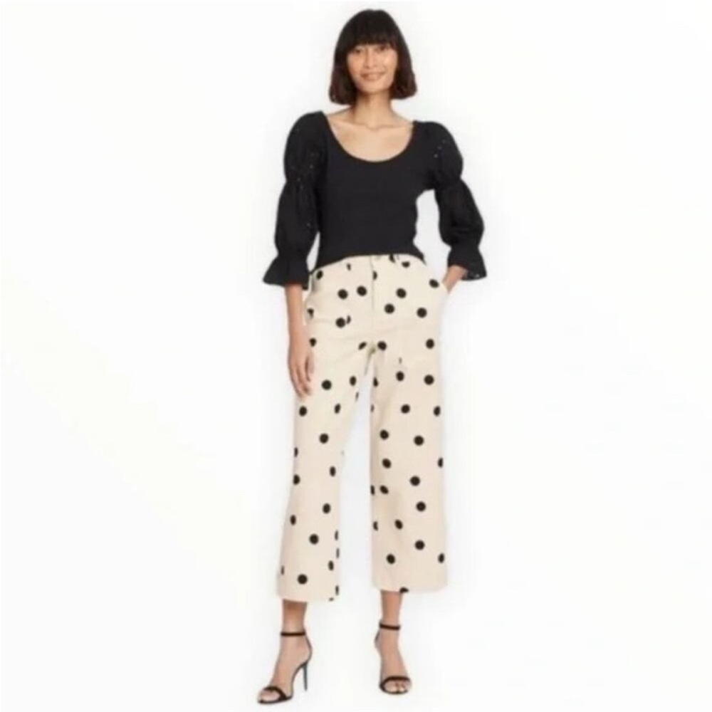 Who What Wear Ecru and Black Polka Dot Wide-Leg Pants